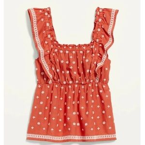 Old Navy Women's Sleeveless Ruffled Embroidered Swing Blouse